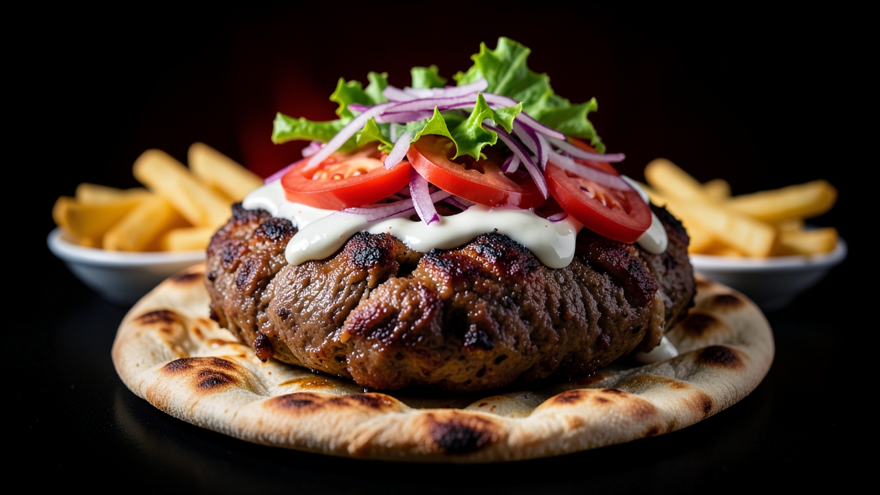 Großzügig belegter Kebap mit frischem Salat und Sauce